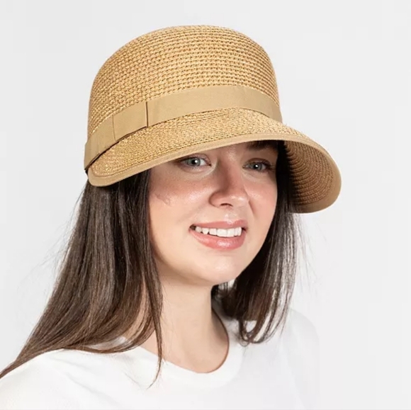 Vince Camuto Women's Ribbon Trim Tan/Gold Metallic Framer Hat - Picture 2 of 6